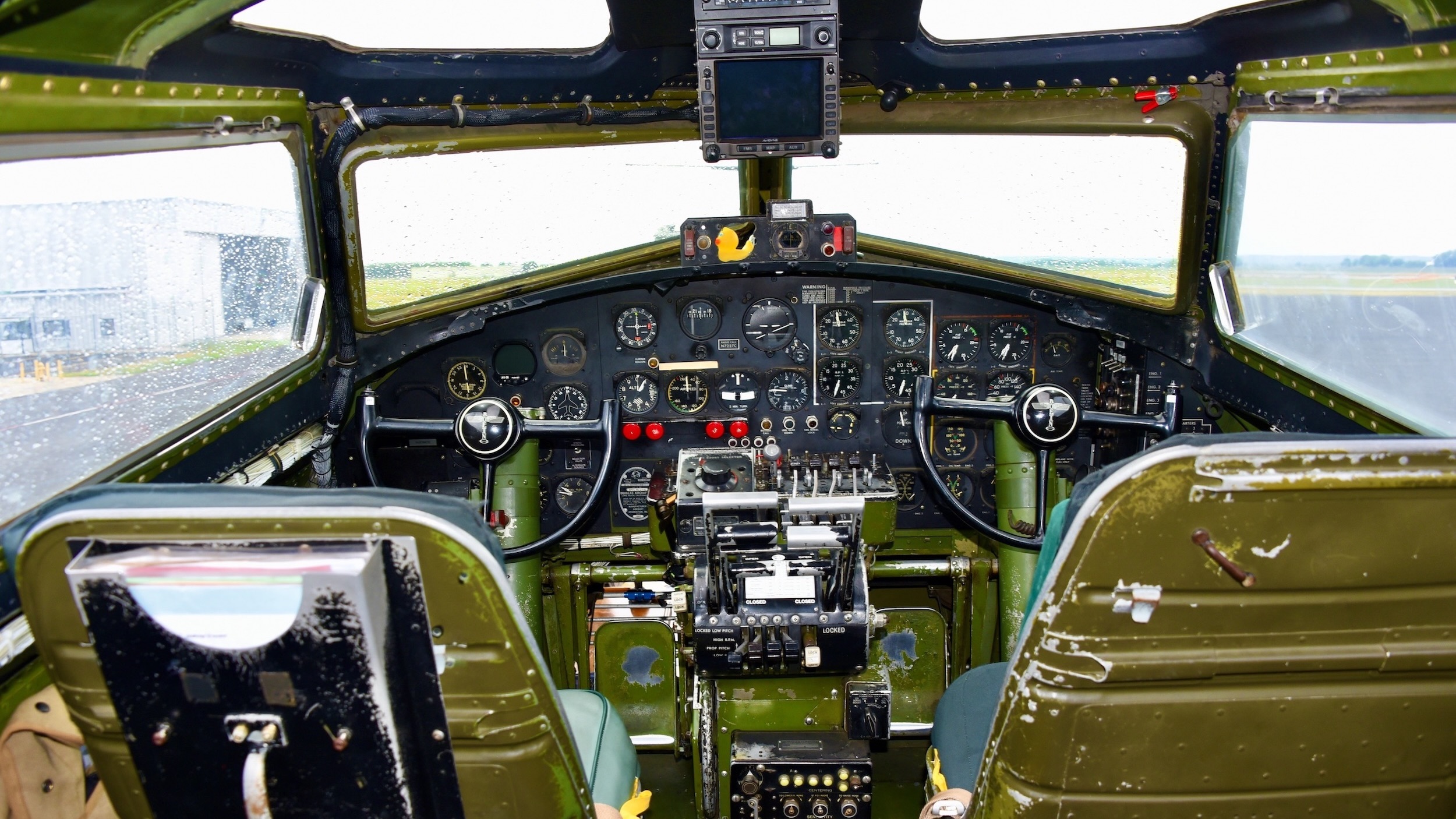 The cockpit inside a B-17 Flying Fortress