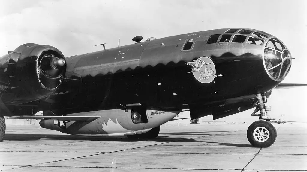 Bell X-1A resting in the belly of a B-29