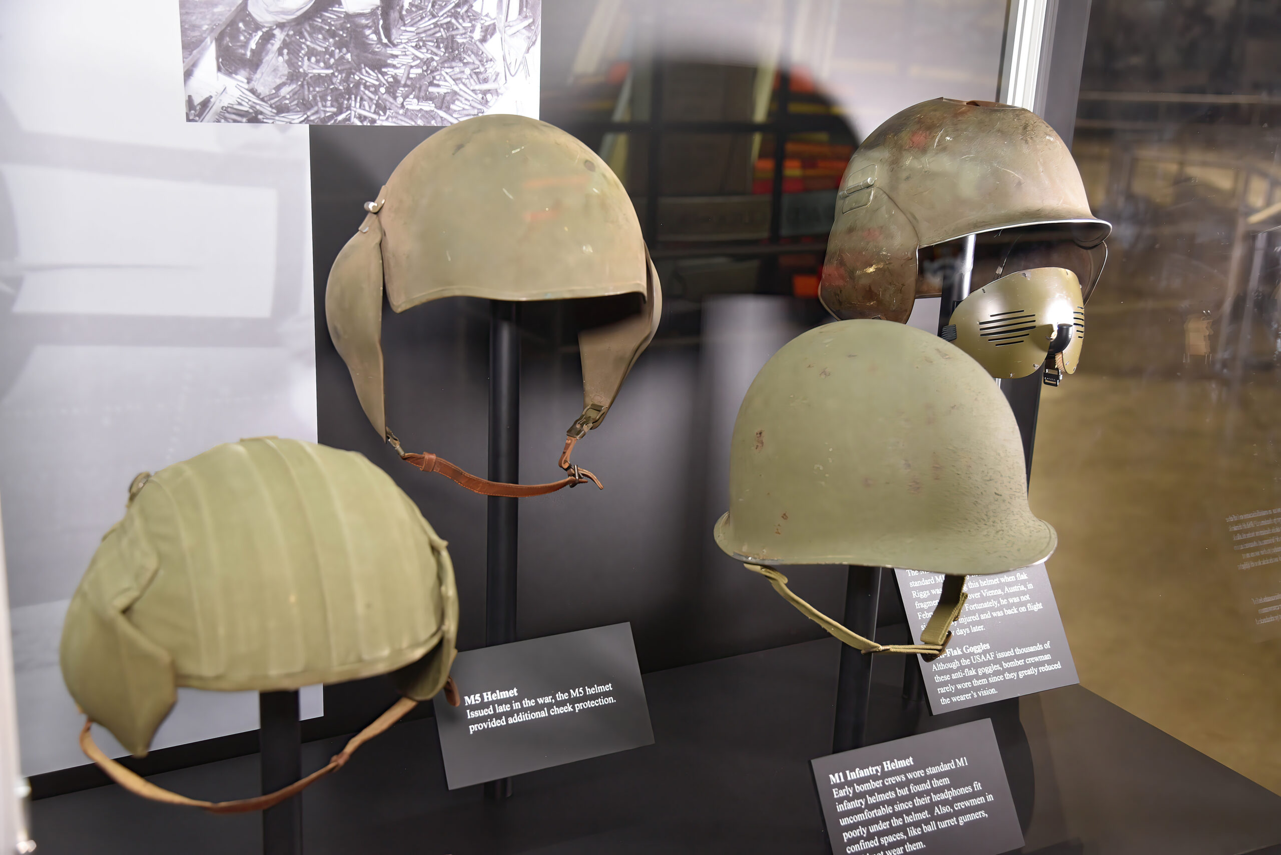 WWII bomber crew helmets at the National Museum of the United States Air Force