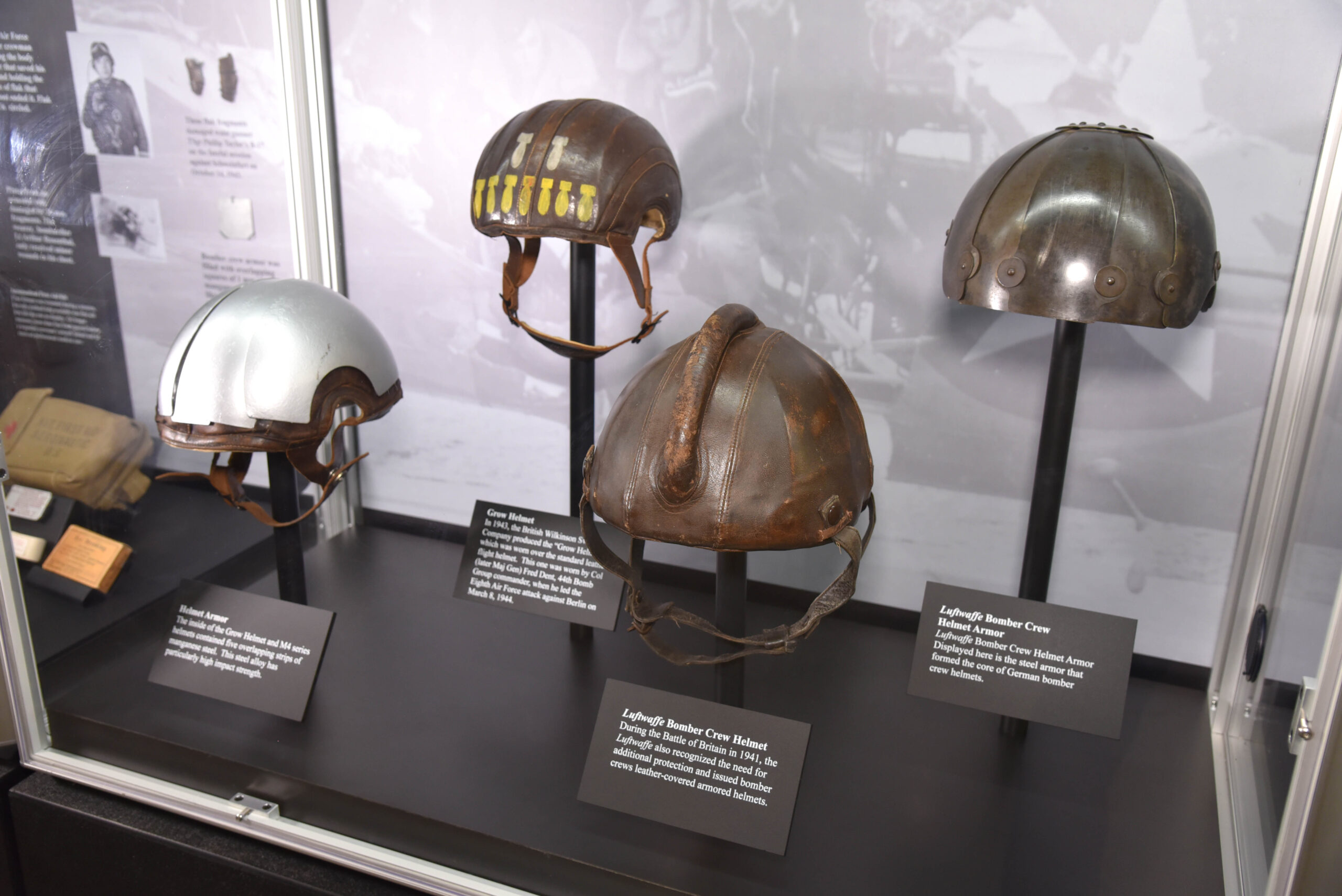 WWII bomber crew helmets at the National Museum of the United States Air Force