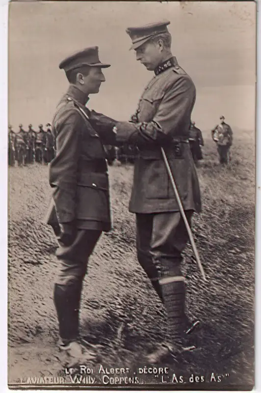 King Albert I of Belgium decorates the flying ace Willy Coppens