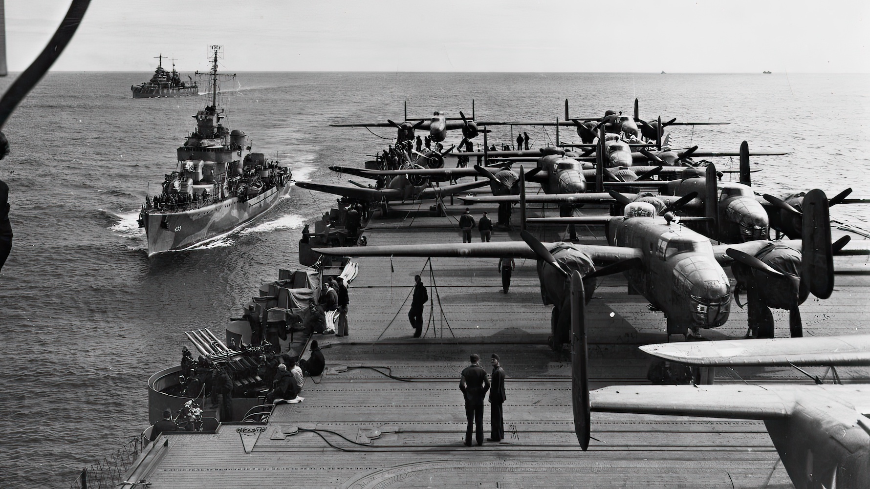 U.S. Navy aircraft carrier USS Hornet (CV-8) during the "Doolittle Raid" April 18 1942 ww2