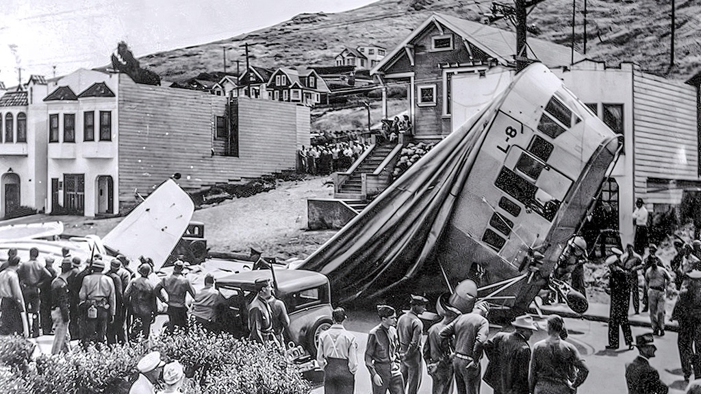 The missing Navy blimp, her gondola empty and door locked open, finally came to rest on a street in Daly City, California