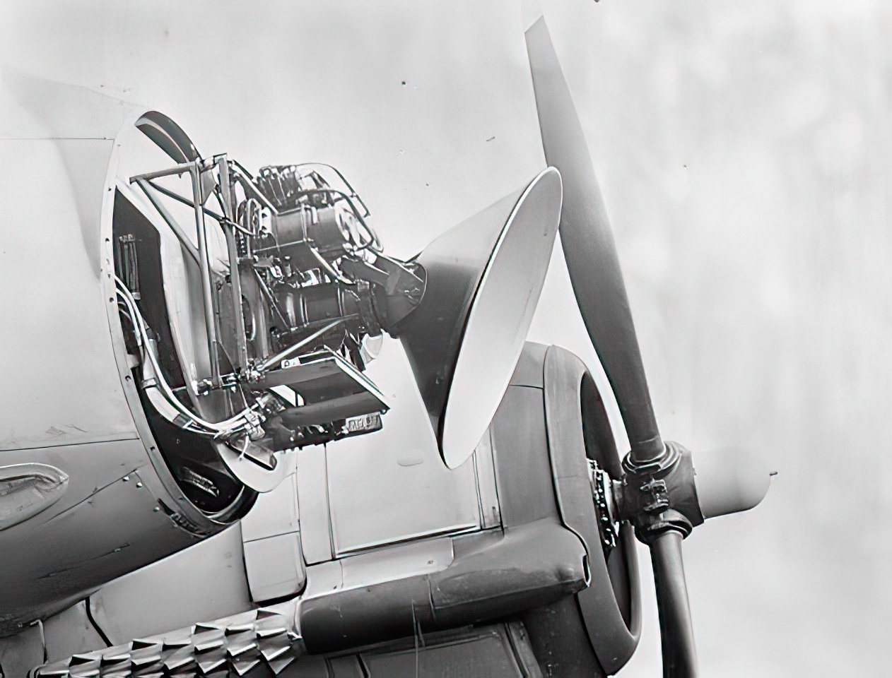 AI Mark VIIIA scanner unit (radar) mounted on the nose of a Bristol Beaufighter Mark VIF night fighter