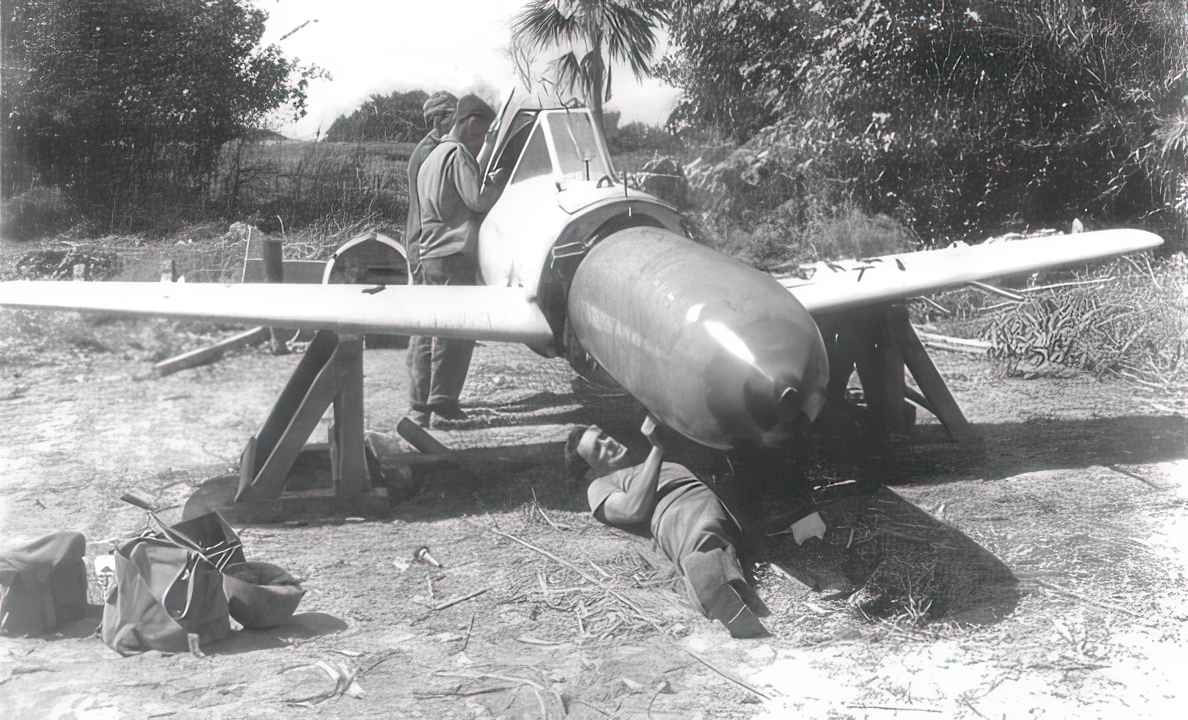 US personnel disarming the warhead of an Ohka WW2