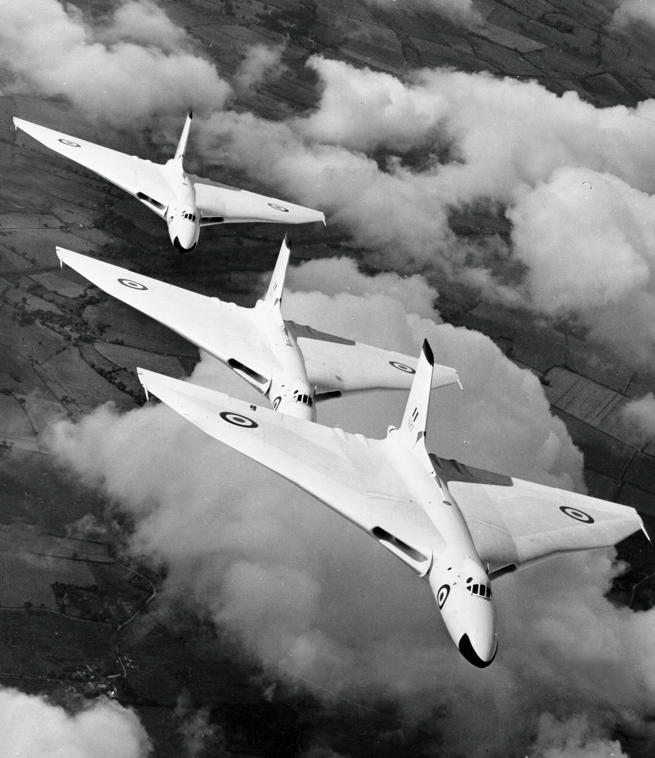 Vulcan bombers in anti-flash white from RAF Waddington
