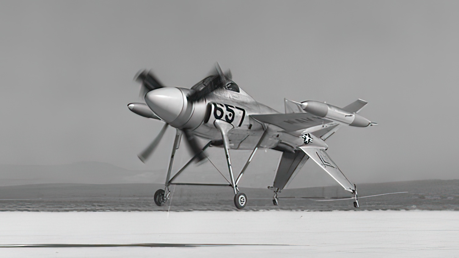 Lockheed XFV-1 in flight over the desert 1954