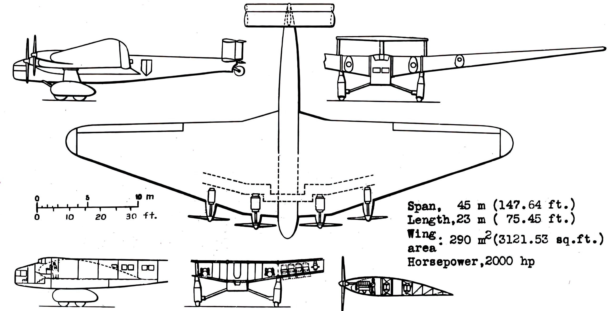 Junkers G 38 3-view drawing