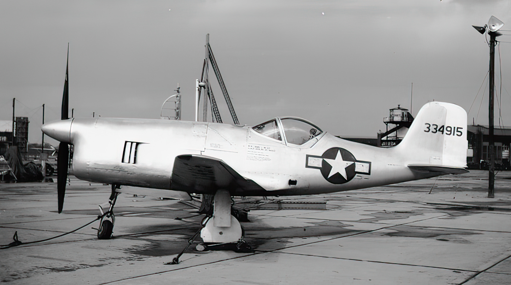 Experimental light weight fighter with a Ranger engine at Wright Field in October 1945