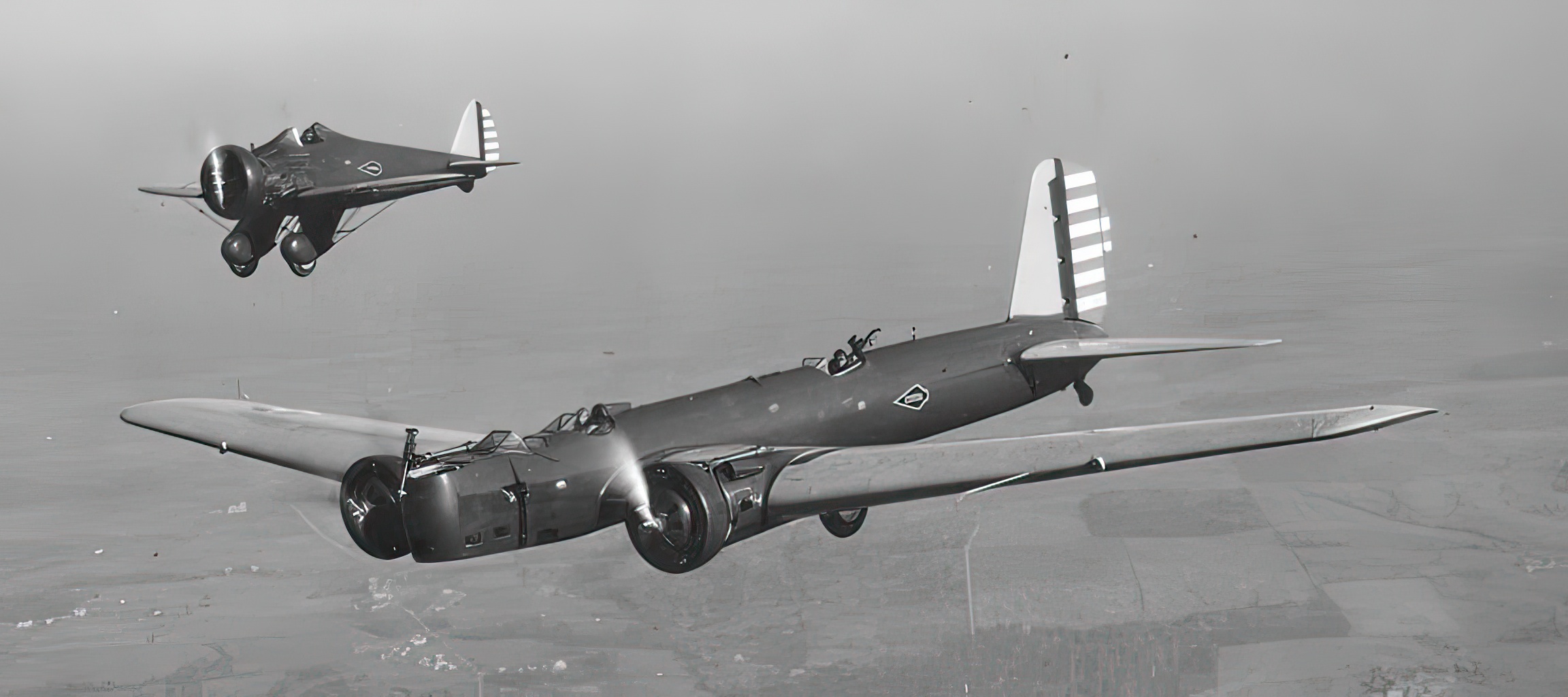 Boeing Y1B-9A in flight with a Boeing P-26