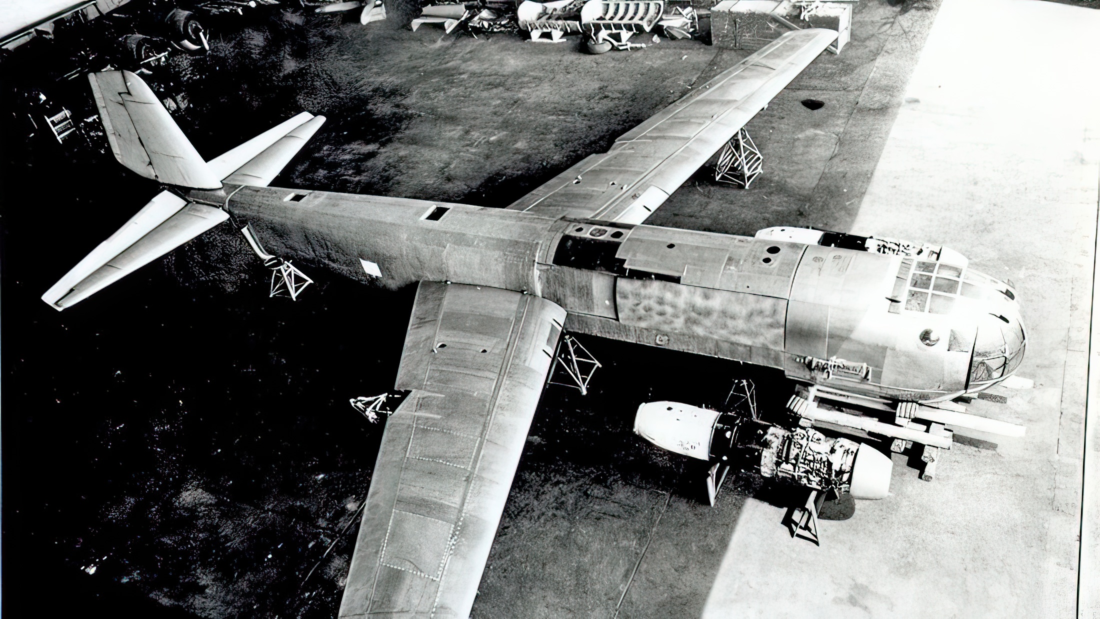 First Ju 287 prototype (Ju 287 V1) nearing completion at Brandis