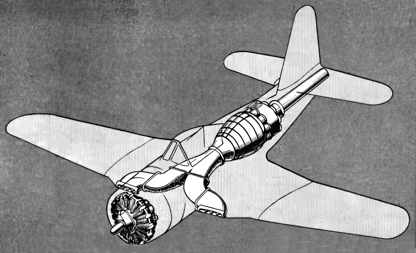 Drawing showing the engine arrangement of the Ryan FR Fireball
