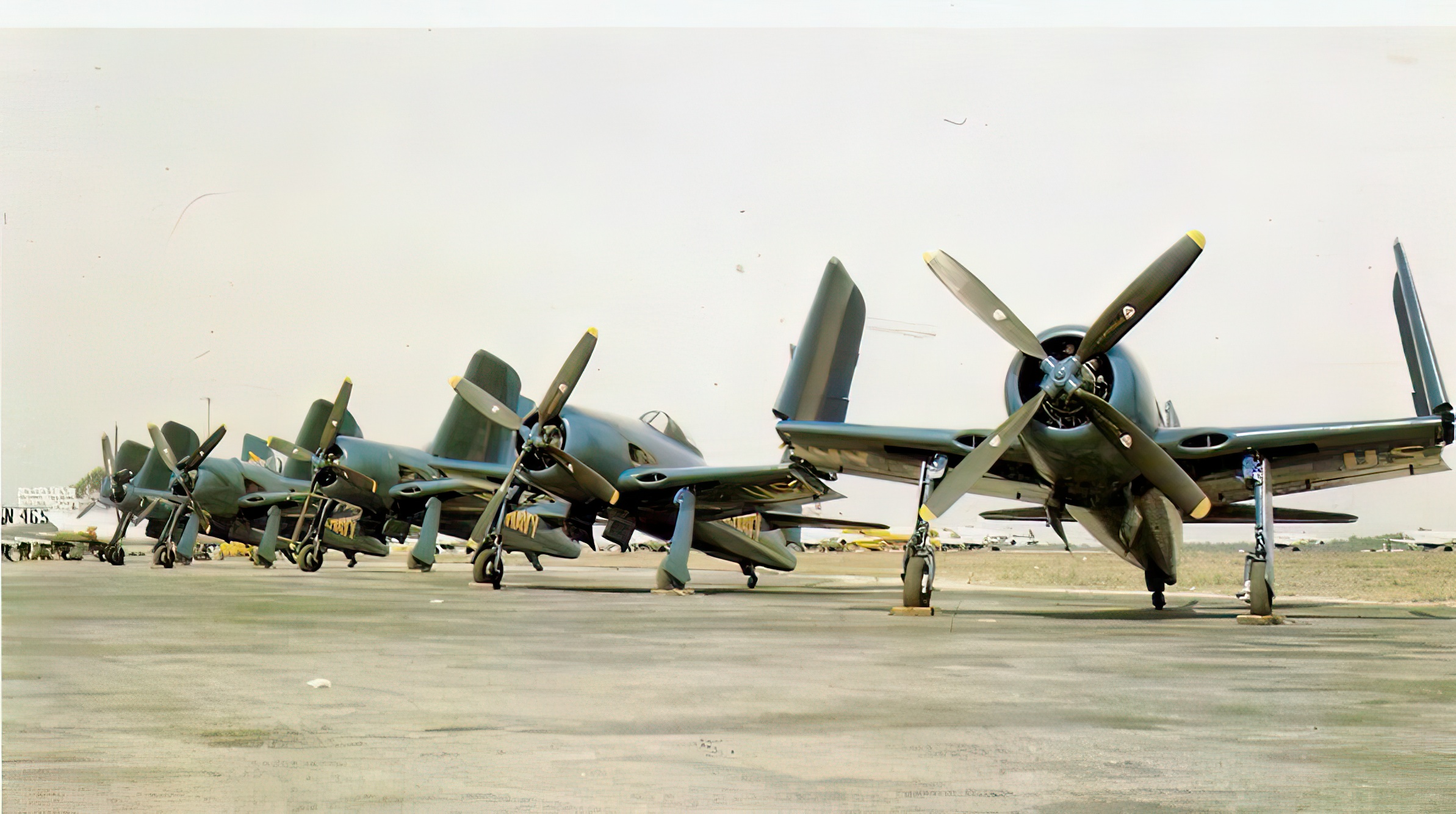 Five U.S. Navy Grumman F8F-1 Bearcat fighters of the U.S. Navy flight demonstration team Blue Angels 