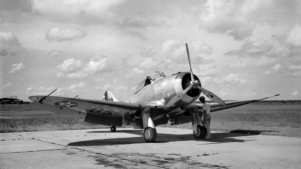 A Seversky P-35 at the Langley Aeronautical Laboratory at Hampton, Virginia (USA)