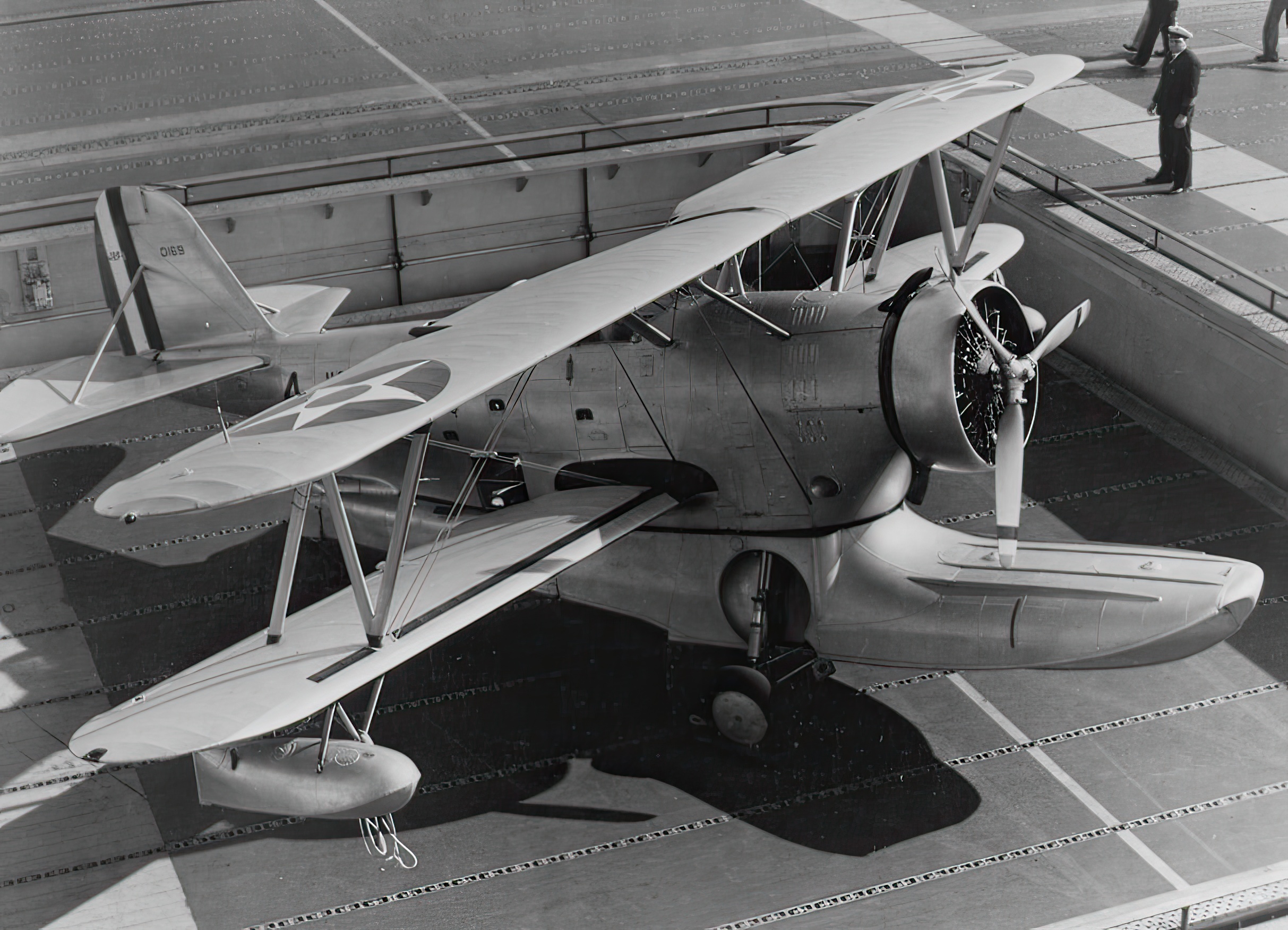 On the midships elevator of USS Yorktown (CV-5), November 2 1937