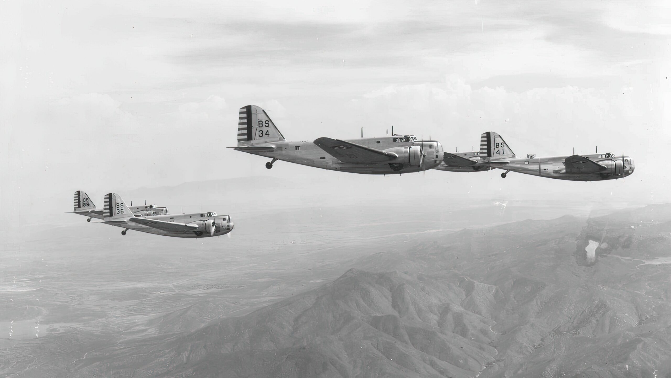 Formation of B-18s of the 19th Bomb Group, 32nd Bomb Squadron on Sept. 18, 1938. (U.S. Air Force photo)