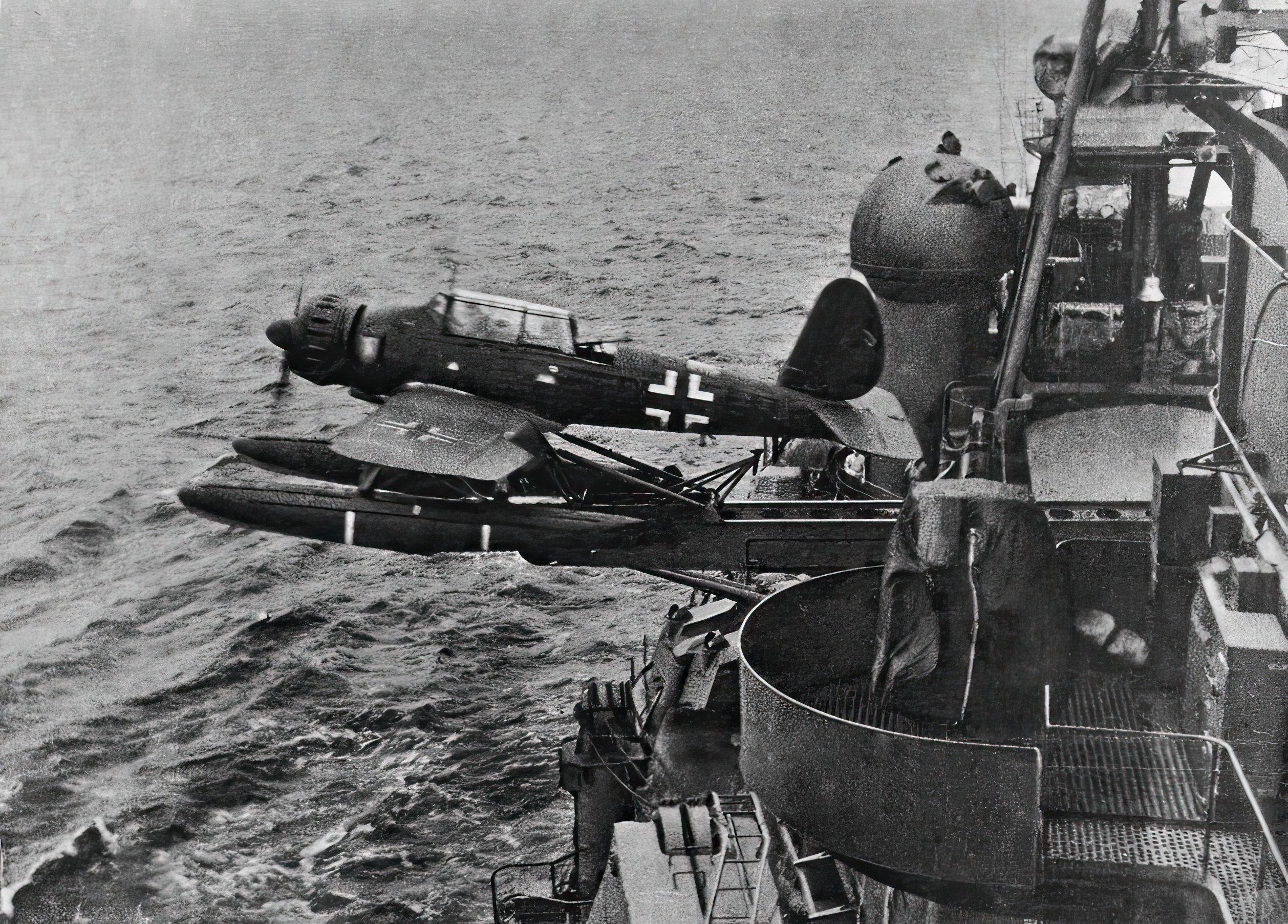 One of Admiral Hipper's three Arado Ar 196 floatplanes being launched in 1942