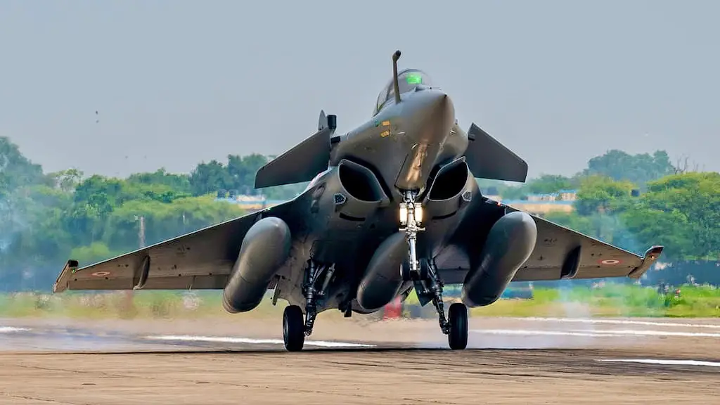 A Rafale landing at Ambala Air Force Station on its first arrival in India on July 29 2020