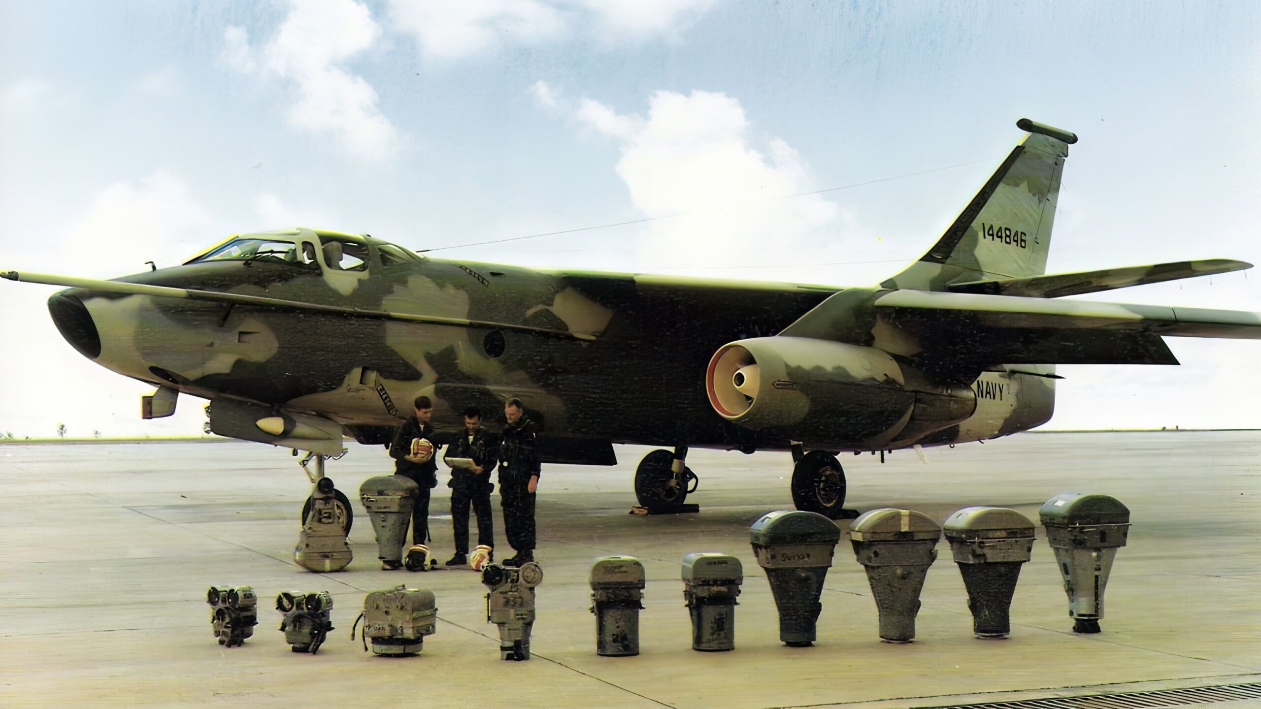 A camouflaged U.S. Navy Douglas RA-3B Skywarrior aircraft
