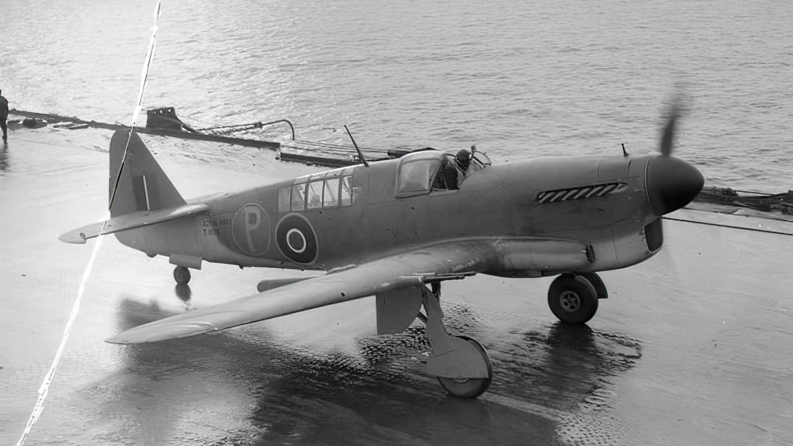 The Firefly, two seater long range fighter on the flight deck of HMS ILLUSTRIOUS