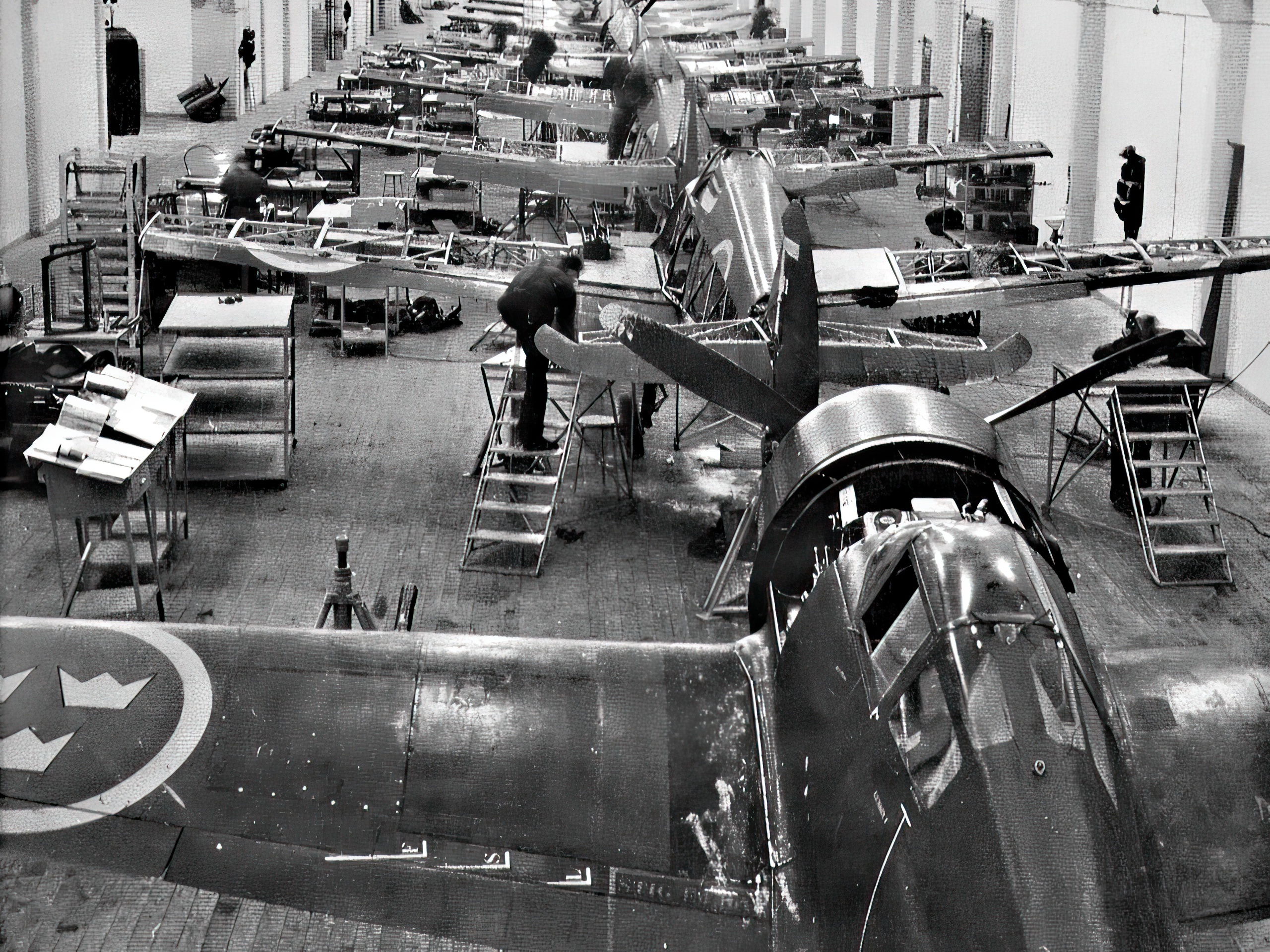 FFVS J 22 undergoing 300 hour maintenance at the Saab factory in Arboga 1947