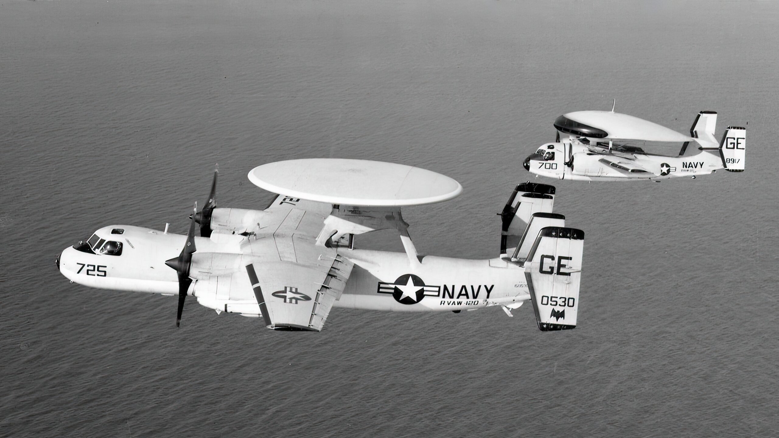 U.S. Naval Air Reserve Grumman E-2A Hawkeye (BuNo 150530) and a Grumman E-1B Tracer (BuNo 148917)