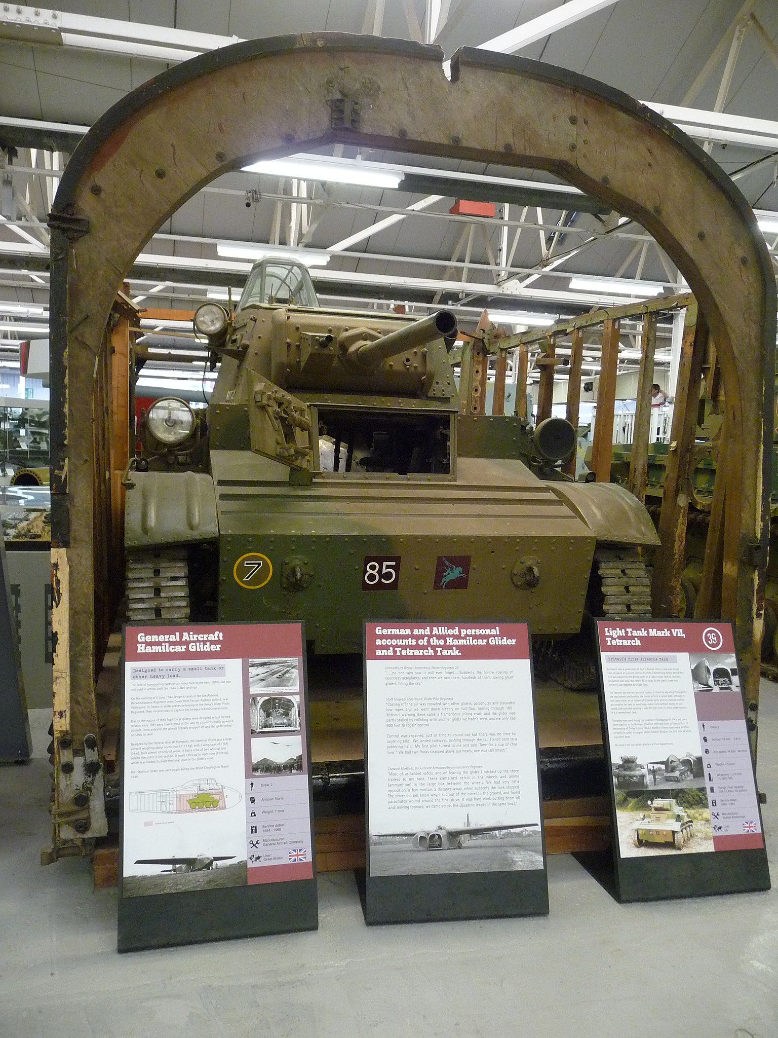 A Tetrarch tank and a section of Hamilcar glider fuselage, Bovington Tank Museum