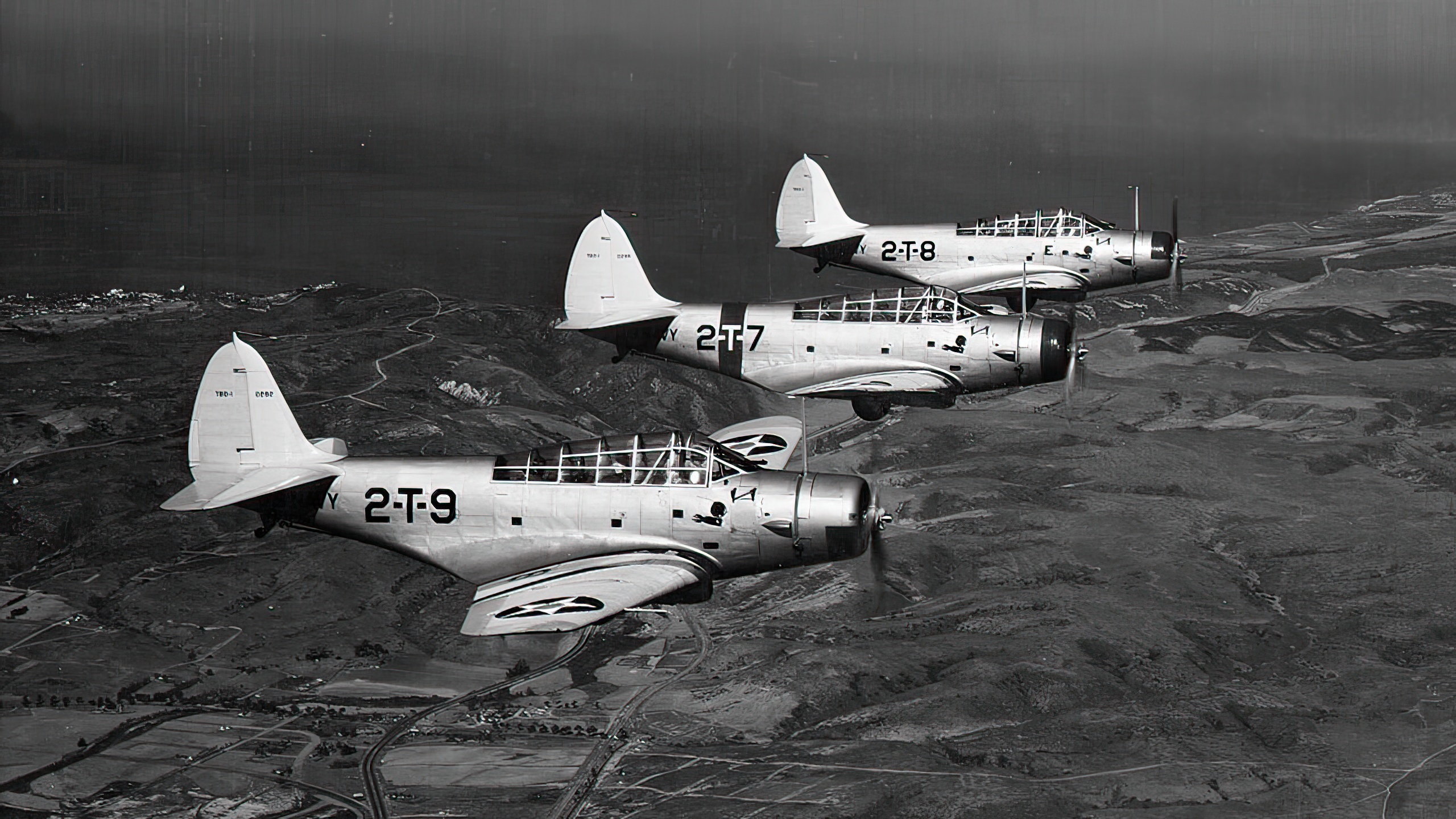 TBD Devastators of VT-2 in flight c1938