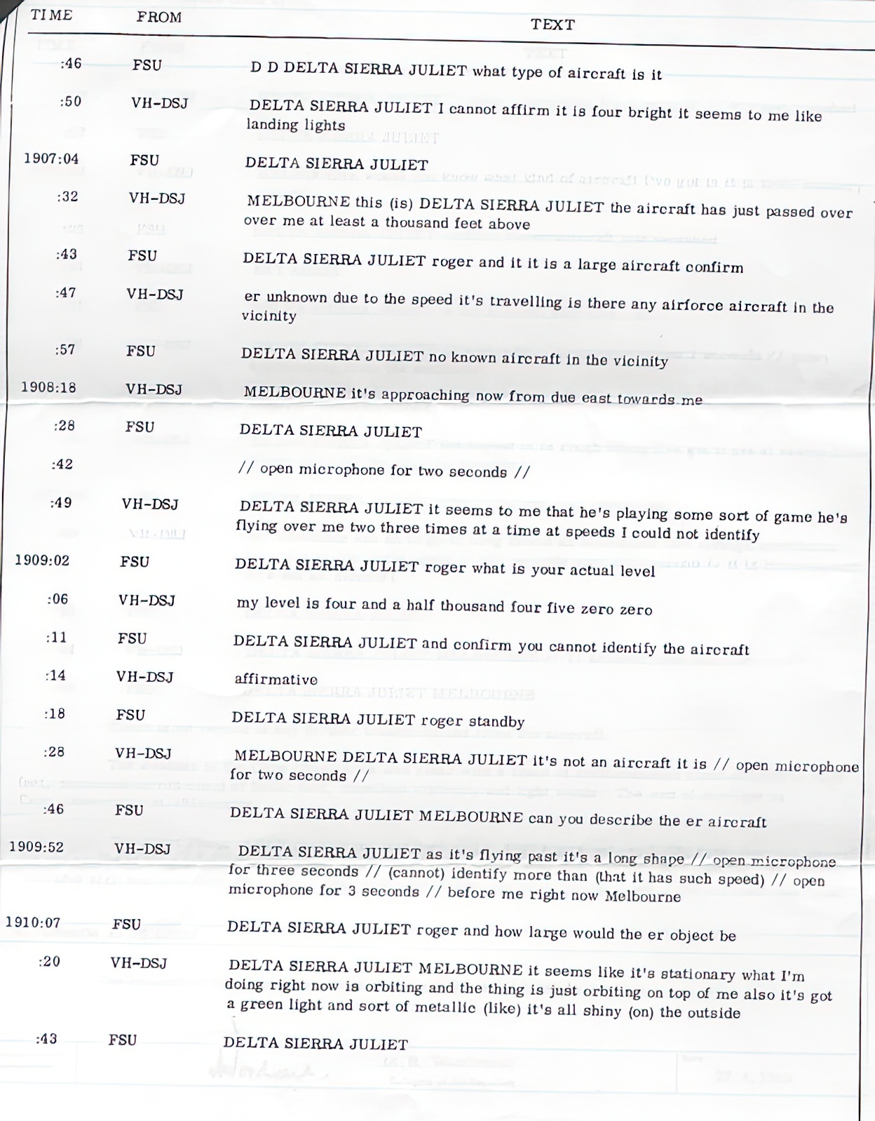 Australian Department of Transportation report on the Valentich Disappearance (page 2)