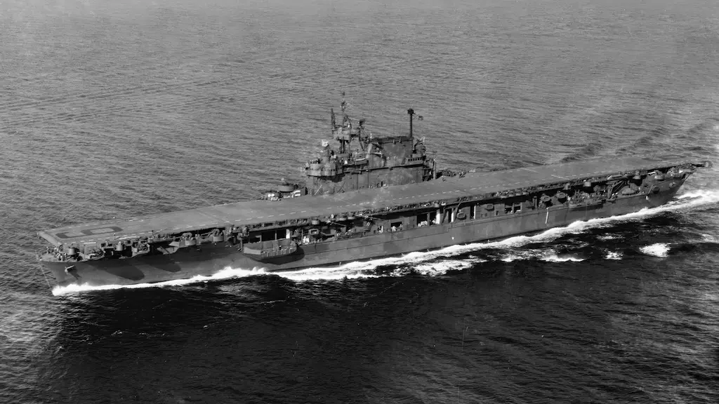 The U.S. Navy aircraft carrier USS Enterprise (CV-6) making 20 knots during post-overhaul trials in Puget Sound, Washington (USA), September 13 1945