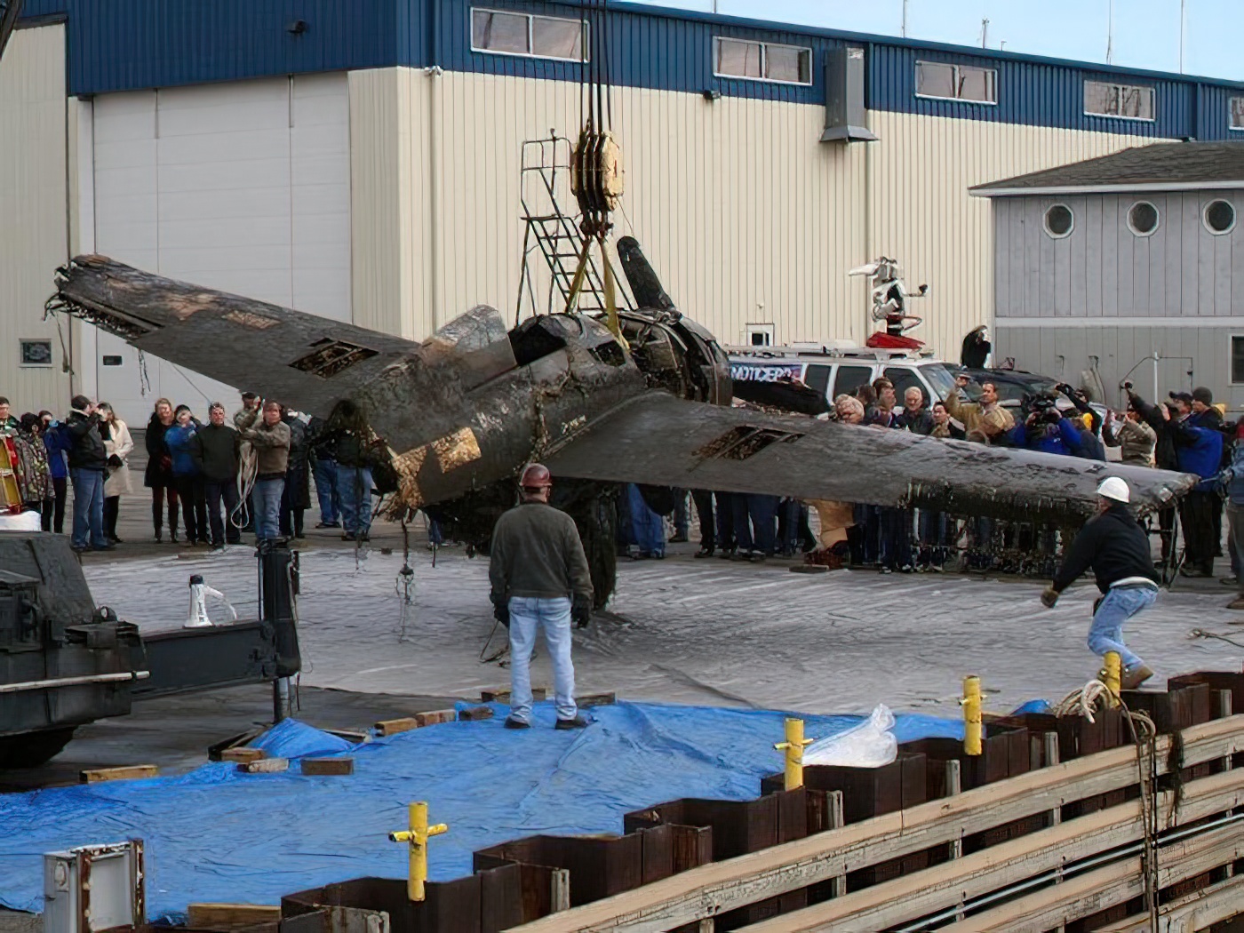 A General Motors/Eastern Aircraft Division FM-2 "Wildcat" was pulled out of Lake Michigan on Dec. 7, 2012 after spending 68 years beneath the waves. The aircraft, Bureau Number 57039, was cut in half by the U.S.S. Sable after ditching