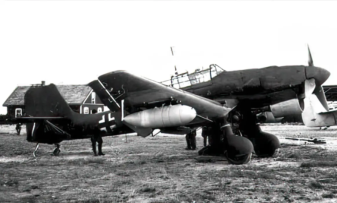 Junkers Ju 87R Stuka of German Luftwaffe during WW II at Pori Airport, Finland Summer 1941