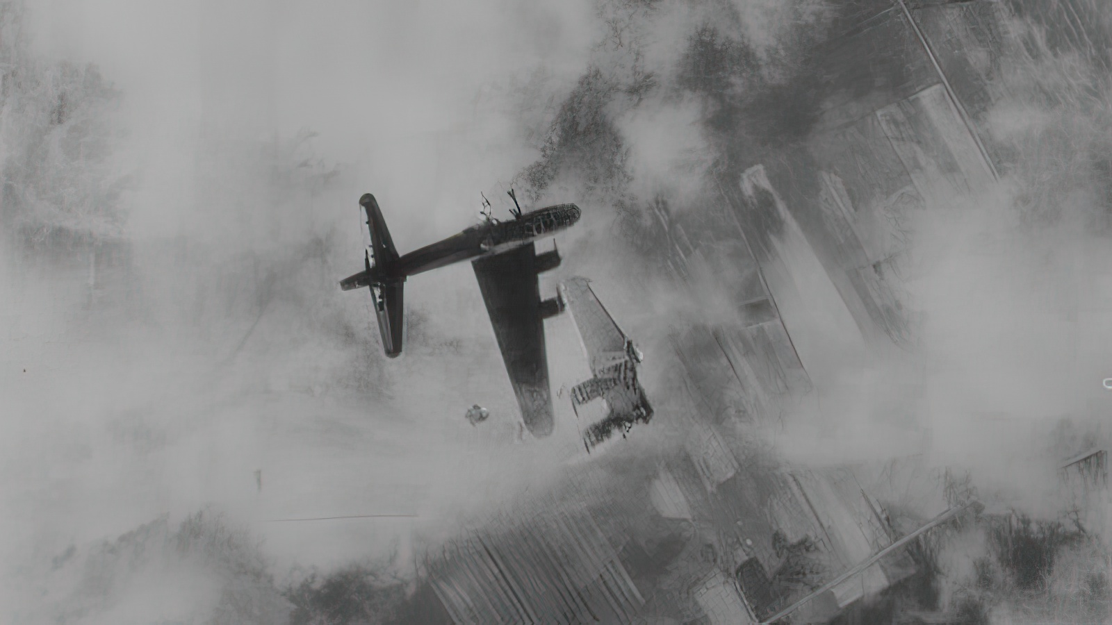 Boeing B-17G Flying Fortress Wee Willie falling apart after a direct hit by German flak, April 1945. (Photo Credit: Roger Freeman Collection