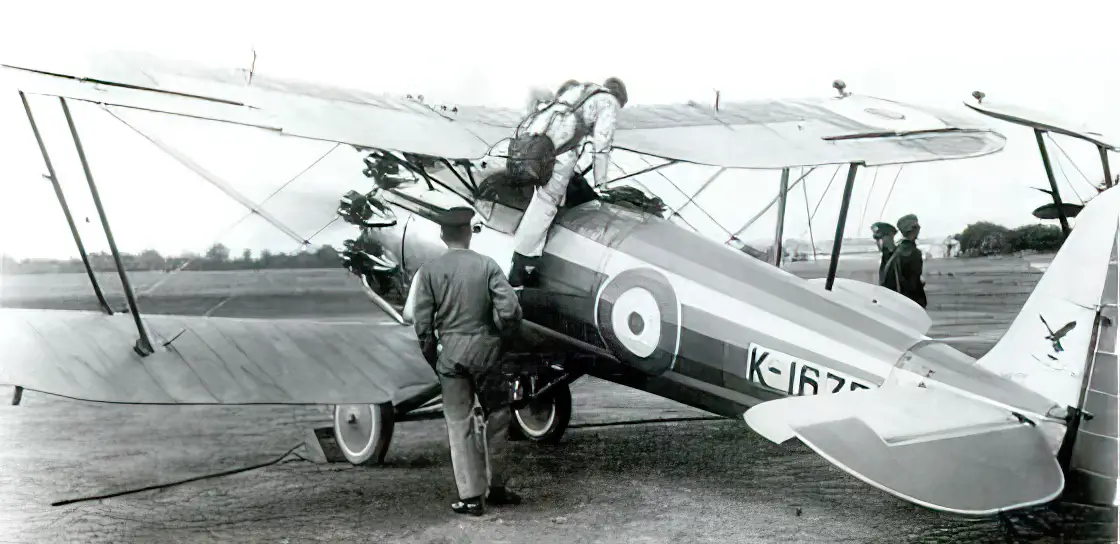 Bristol Bulldog Mk.IIA K-1676. This is the airplane that Douglas Bader was flying when he crashed at Woodley, 14 December 1931. (Royal Air Force)