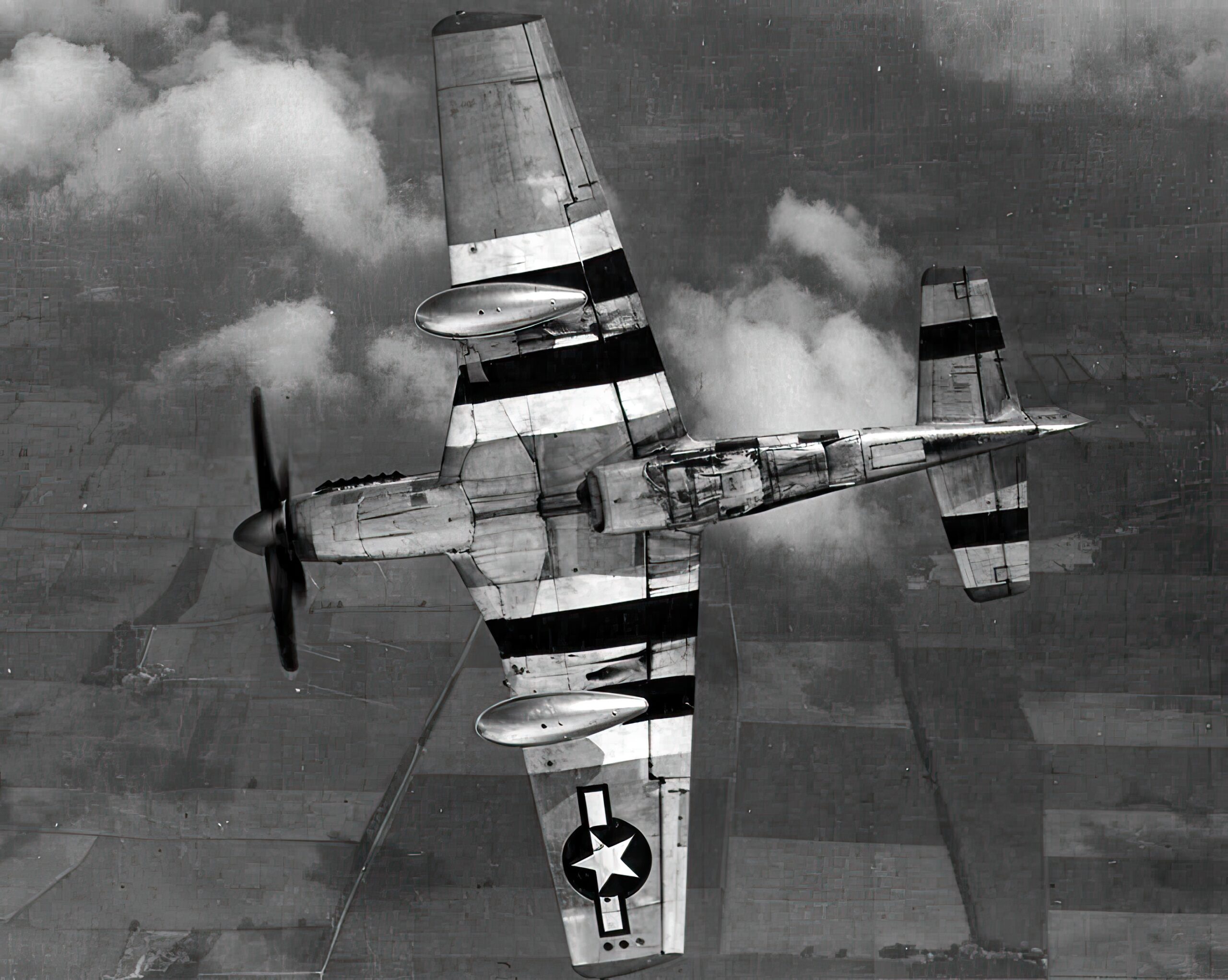 P-51D Mustang "Tika IV", B7-R, 44-13357 with D-Day stripes of the 374th FS 361st Fighter Group Late July 1944