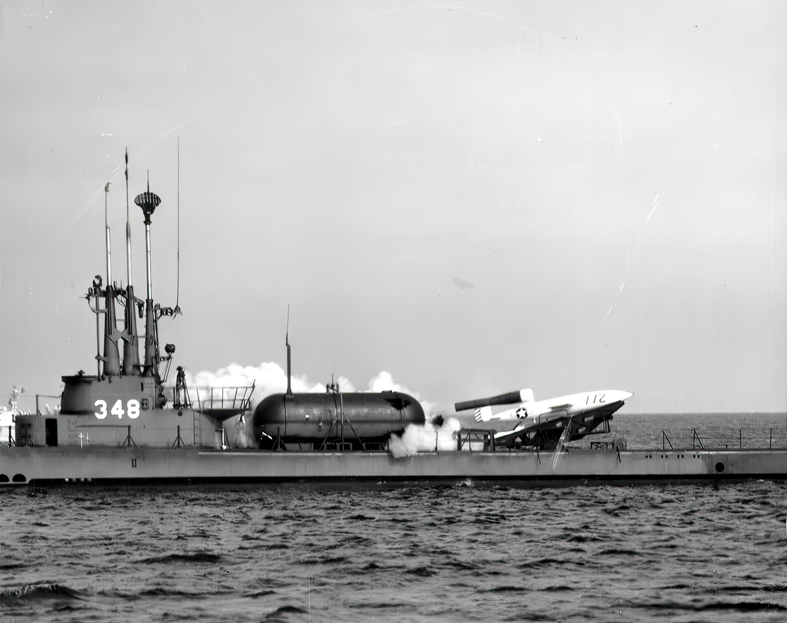 USS Cusk (SSG-348) firing a Loon missile, 1951