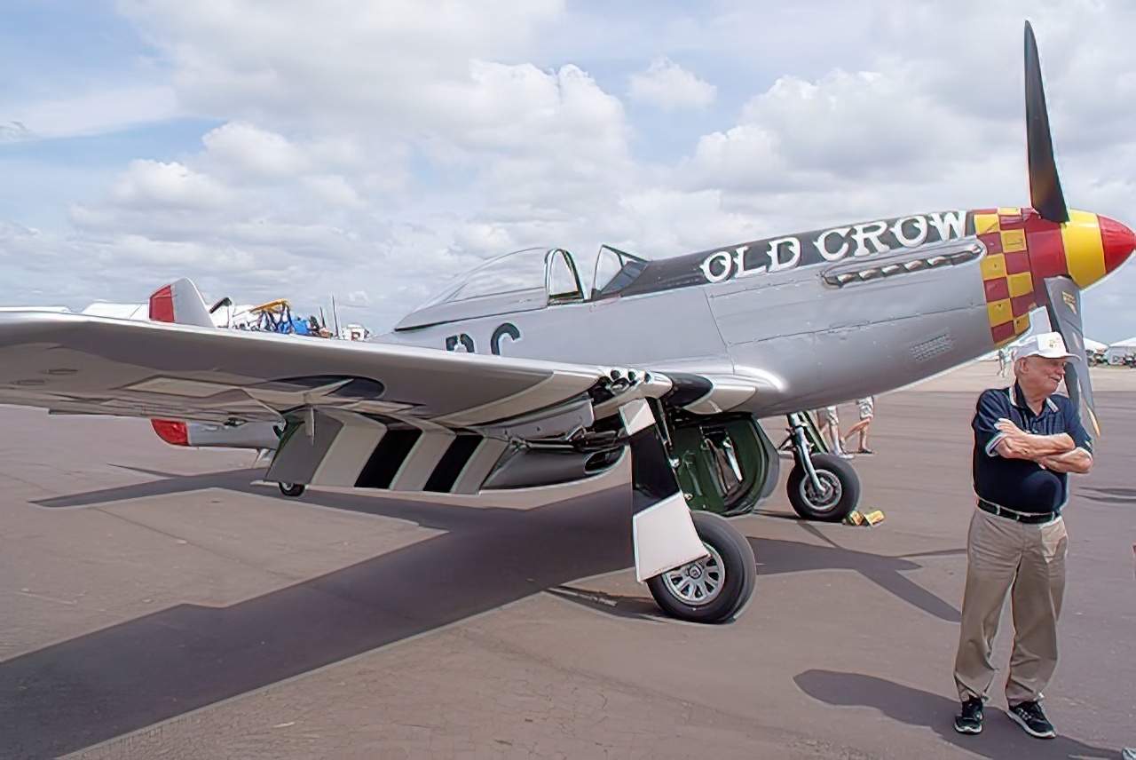 Clarence “Bud” Anderson with his North American P-51D Mustang Old Crow. Photo Credit: Valder137