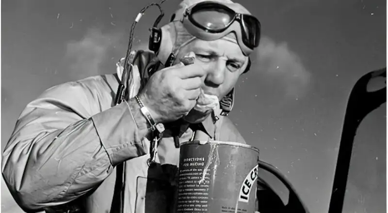 Airman eating ice cream ww2