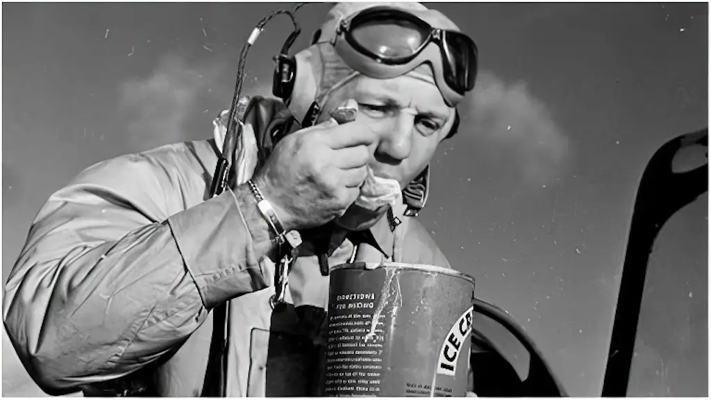 Airman eating ice cream ww2