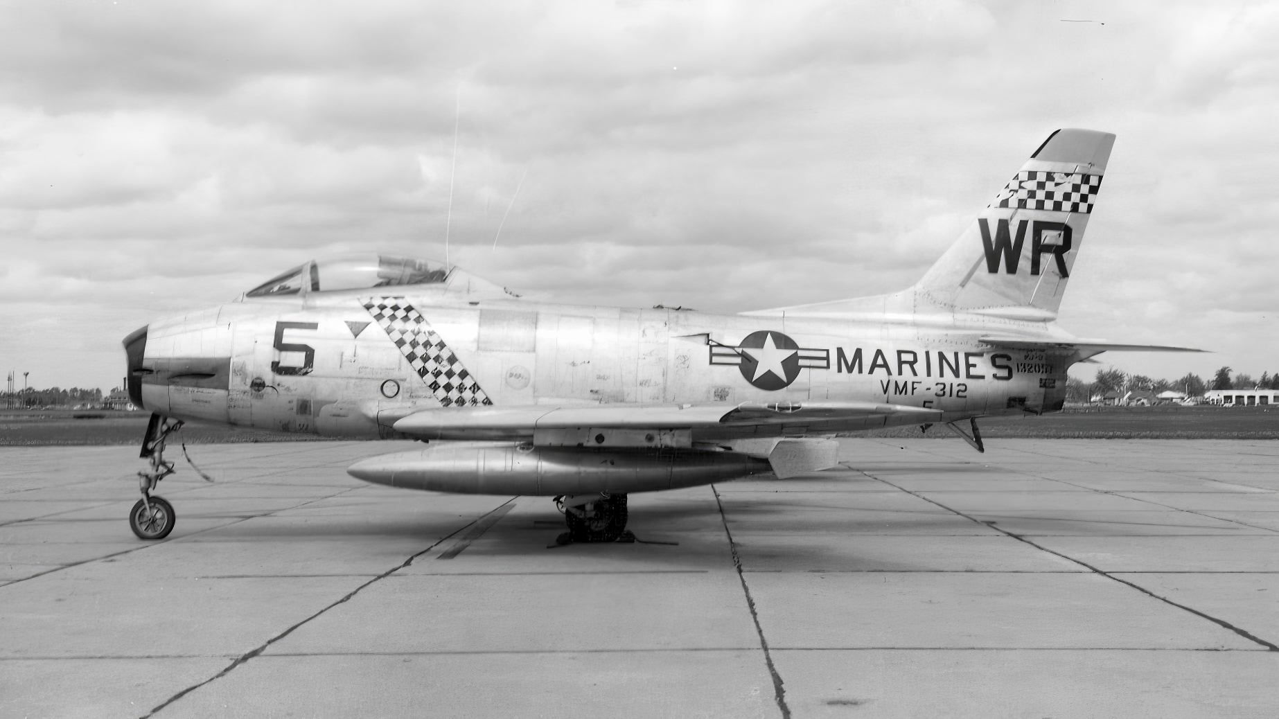 A U.S. Marine Corps North American FJ-2 Fury (BuNo 132057) from Marine Fighter Squadron VMF-312 Checkerboards