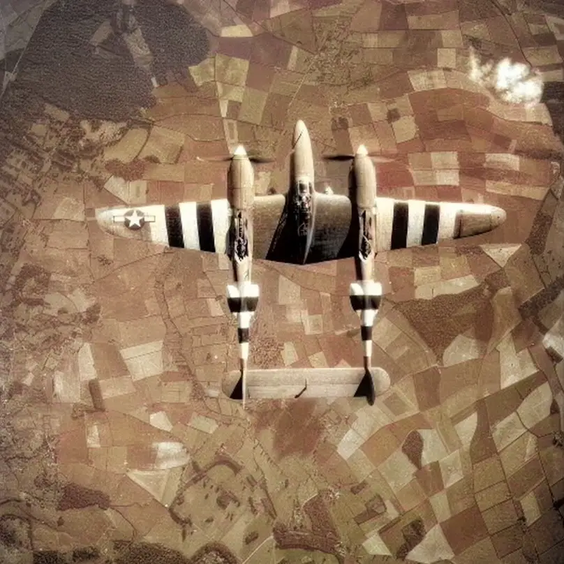 American Lockheed Lightning participating in the Normandy campaign showing the D-Day invasion stripesAmerican Lockheed Lightning participating in the Normandy campaign showing the D-Day invasion stripes.